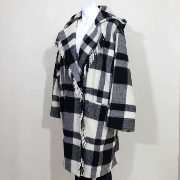 Vintage L.L. Bean Maine Buffalo Plaid Fringe Coat - Picture 4 of 8